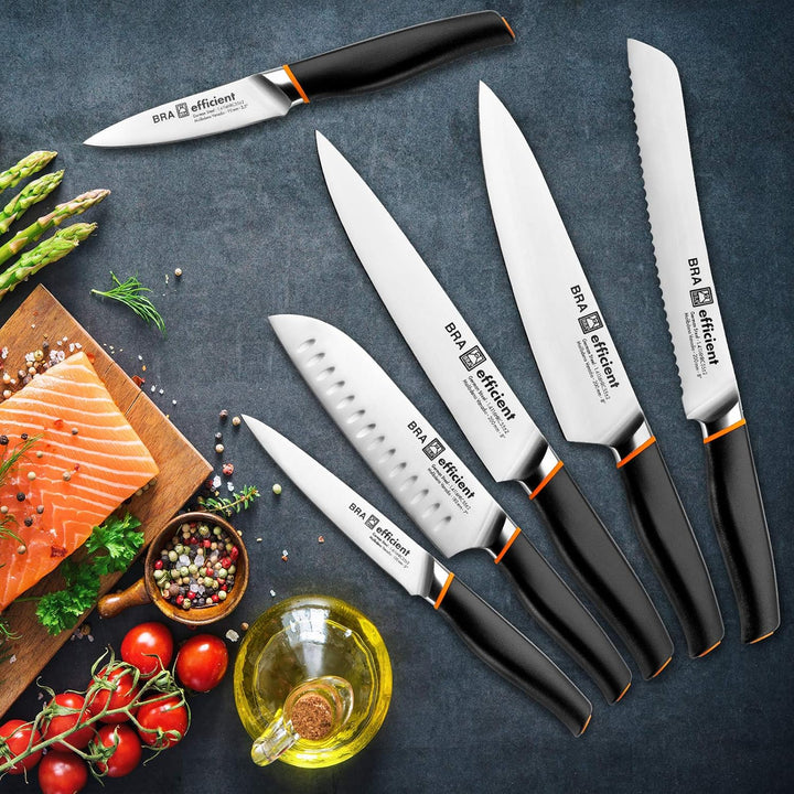 Satz mit 3 Bra Efficient Professional Messern aus Deutschem Molybdän-Vanadium-Stahl. Santoku-Bereich