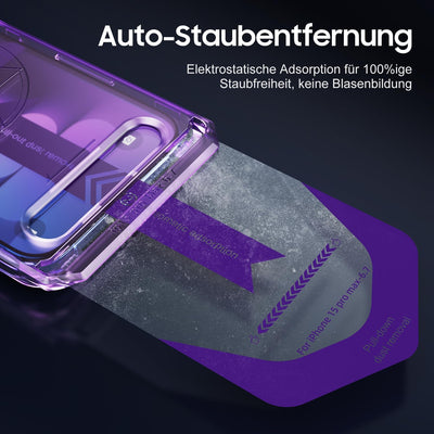 UniqueMe für iPhone 15 Pro Max für Panzerglas Sichtschutz - Automatische Staubentfernung,Bruchsicher