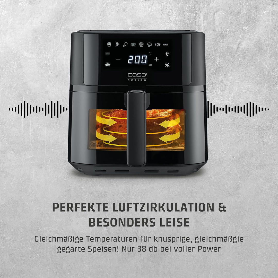 CASO AirFry 6.0 - Heissluftfritteuse, Airfryer, 6 Liter, Timer, Besonders Leise 38 db, Shake-Reminde