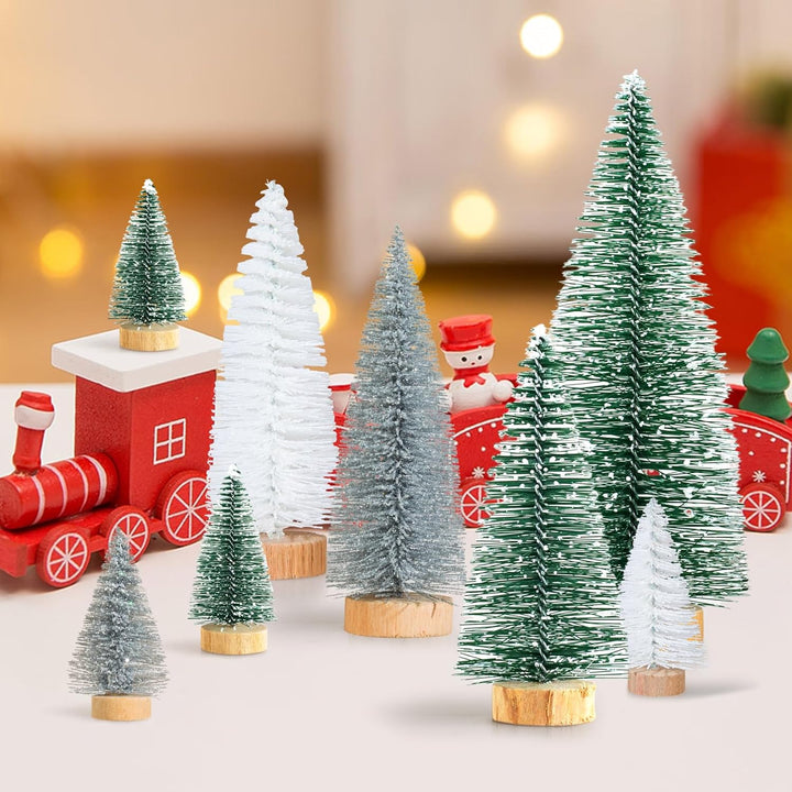 16 Stück Mini Tannenbaum Deko Klein Weihnachtsbaum Grün Silber Weiss, Künstlich Miniatur Weihnachtsb