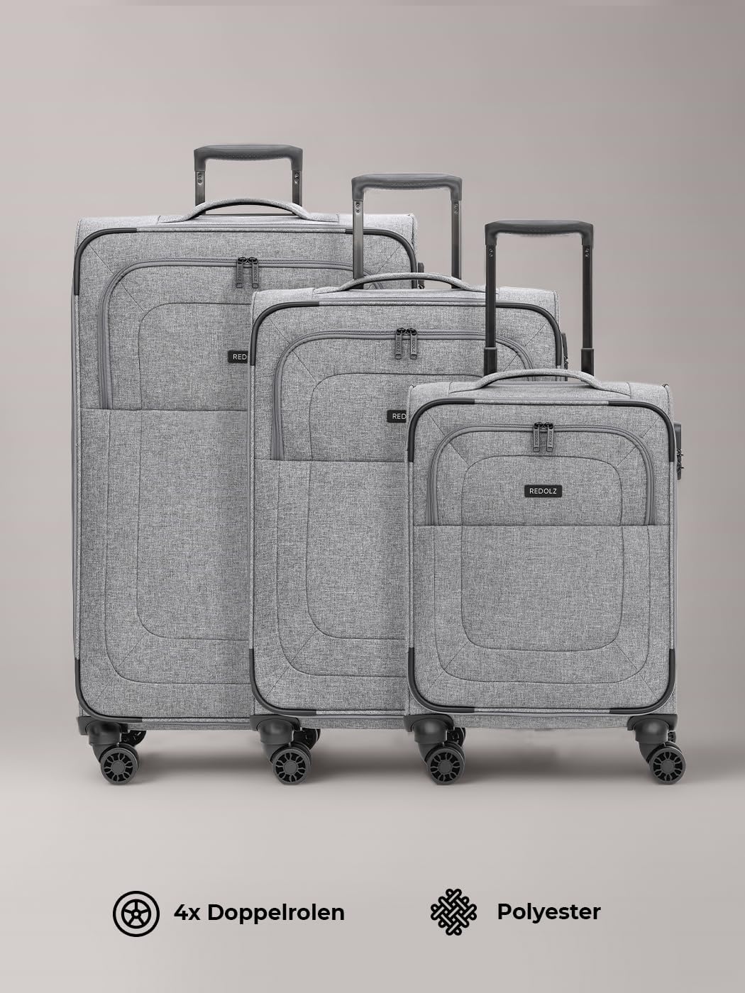 REDOLZ Essentials 12 Koffer-Set 3-teilig für Damen & Herren | leichte & stabile Reise-Trolleys, hoch