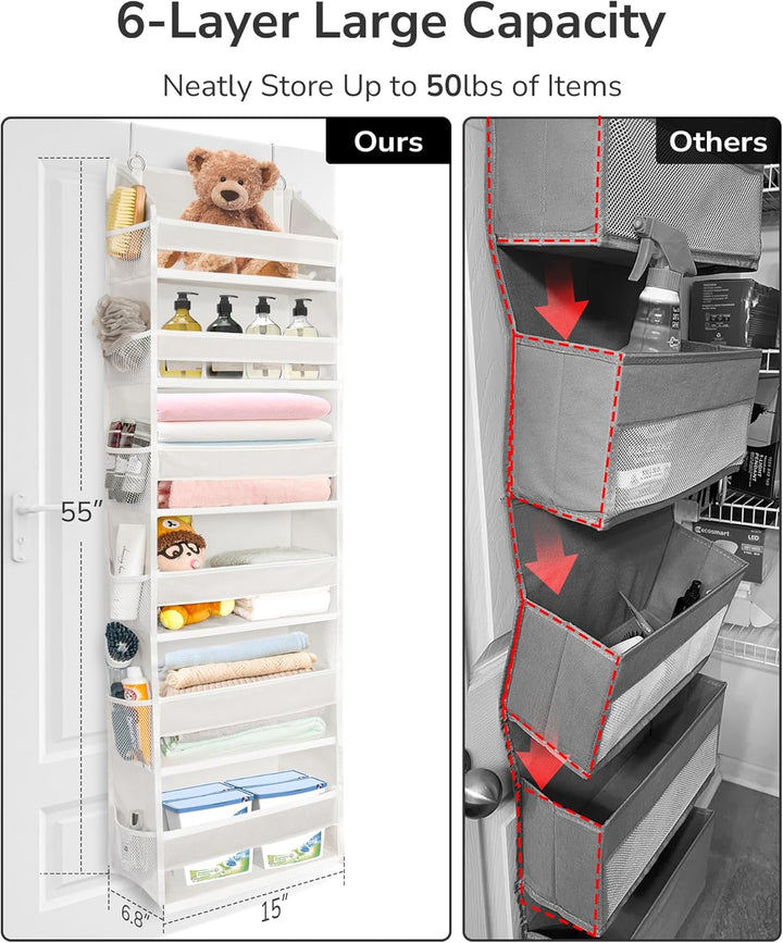 ULG Over The Door Organizer mit 6 grossen Fächern, 12 Seitentaschen, 50lbs Gewichtskapazität für Sch