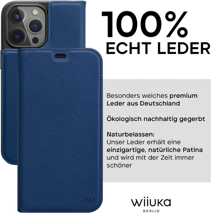 WIIUKA Hülle für iPhone 14 Pro, Leder aus Deutschland, mit Kartenfach, extra Dünn, Handyhülle mit St