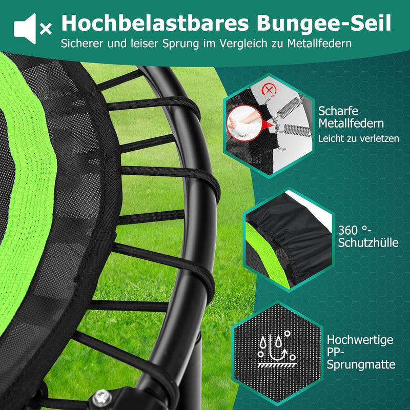 GYMAX Fitness Trampolin φ101cm, leise faltbares Mini Trampolin bis zu 150 kg Belastbar, Gartentrampo