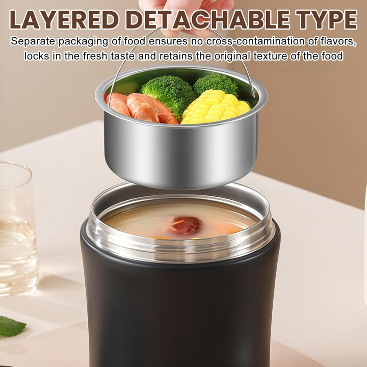 Thermobehälter für Essen: 1.2L Edelstah Warmhaltebehälter Essen mit Löffe, Auslaufsiche Thermoskanne