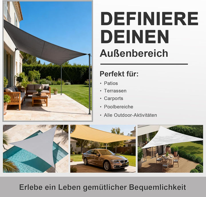 HENG FENG Sonnensegel 3.6x3.6x3.6m Dreieckig Wasserdicht mit 95% UV-Schutz Sonnenschutz für Garten T
