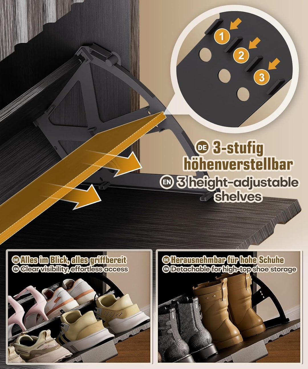 Yorbay 2 Klappen Schuhschrank Schmal: Schuhkipper mit oberem Staufach für 8-12 Paar Schuhe - Platzsp