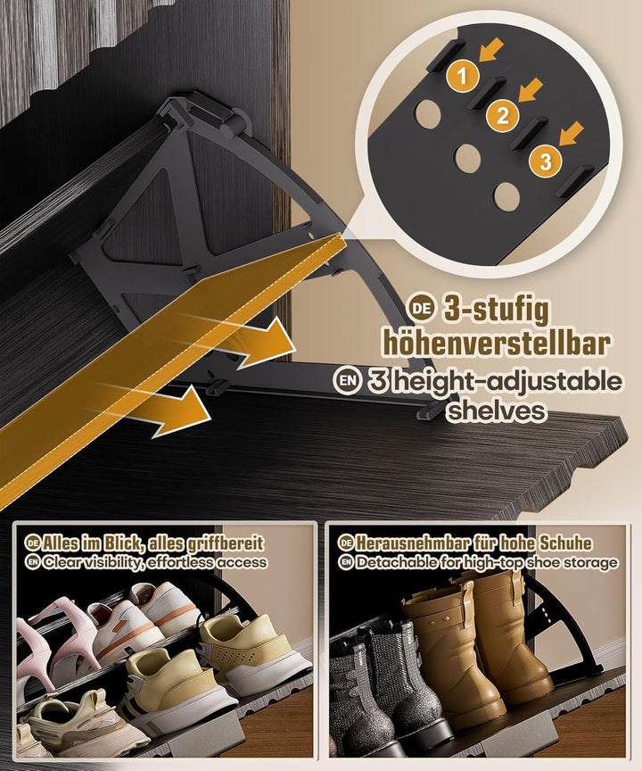 Yorbay 2 Klappen Schuhschrank Schmal: Schuhkipper mit oberem Staufach für 8-12 Paar Schuhe - Platzsp