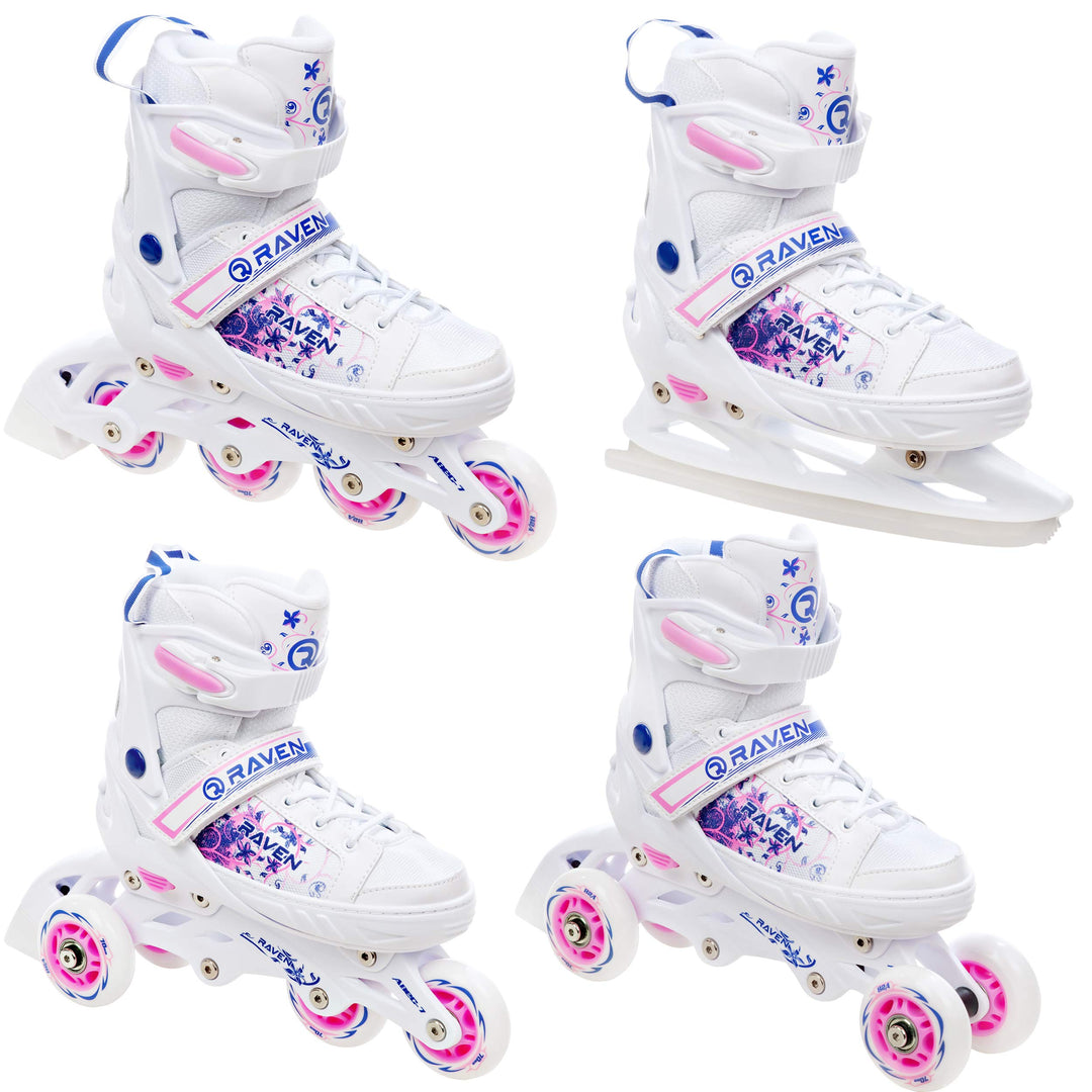 4in1 Inlineskates/Triskates/Rollschuhe/Schlittschuhe Raven Loret/Lia verstellbar mit LED Leuchtrad 3