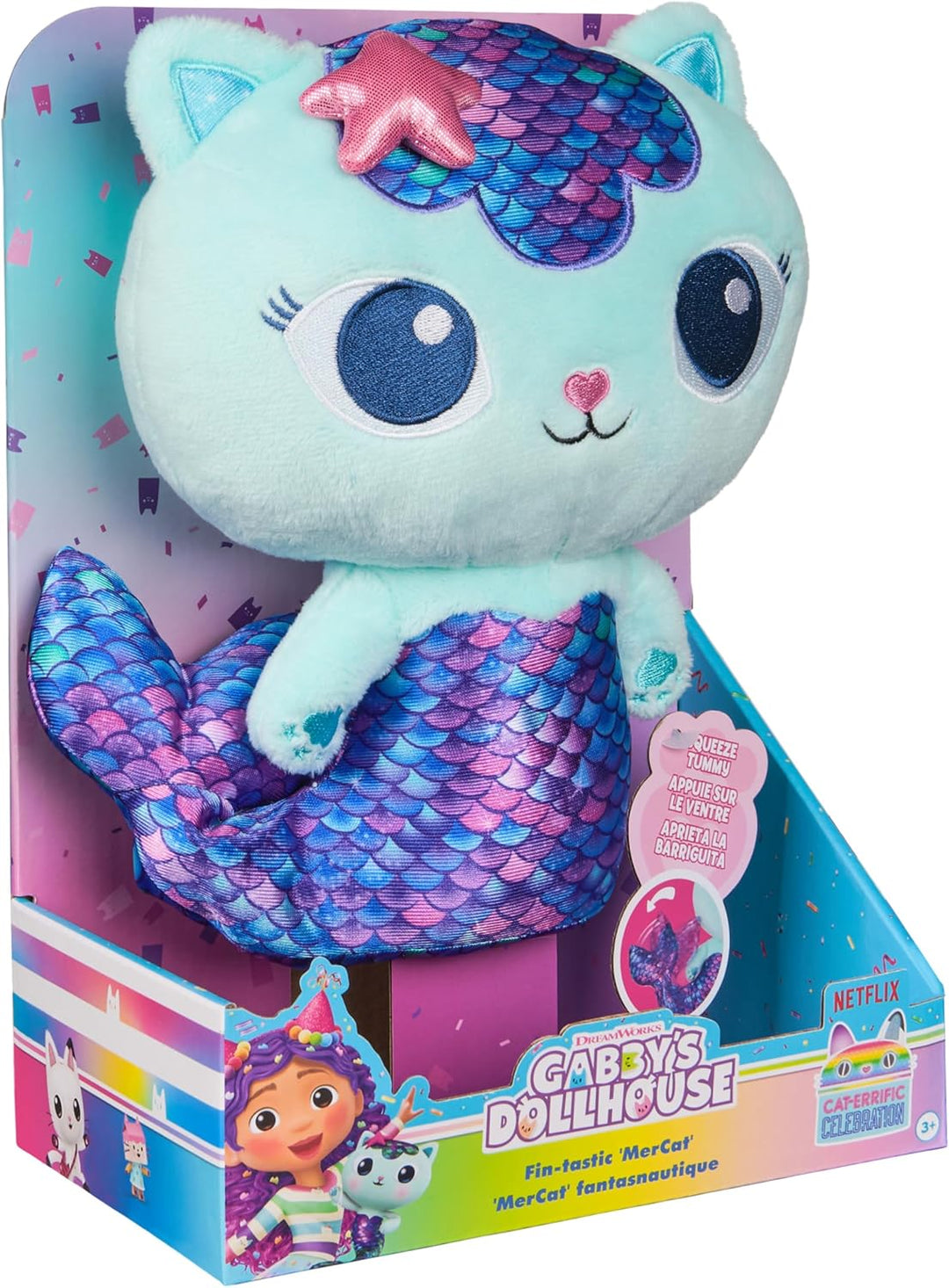 DREAMWORKS GABBY'S DOLLHOUSE - 25 cm grosse Plüsch-Katze MerCat (deutsch: Meerkätzchen), Premium Plü