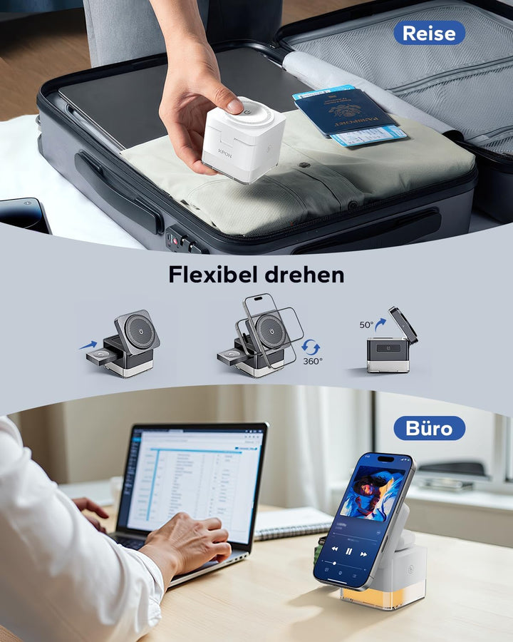 KPON Ladestation Apple Watch und iPhone für Magsafe, 3-in-1 Cube Induktive Ladestation mit Magsafe L