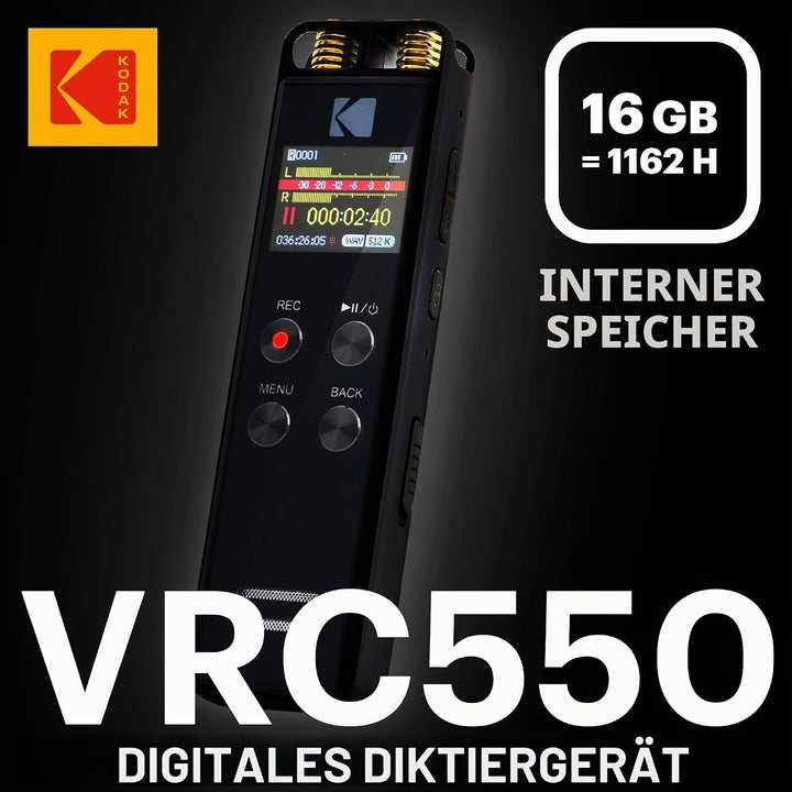 KODAK Hohe Intensität VRC550 digitaler Voice Recorder | Sprachgesteuertes wiederaufladbares Mini Dik