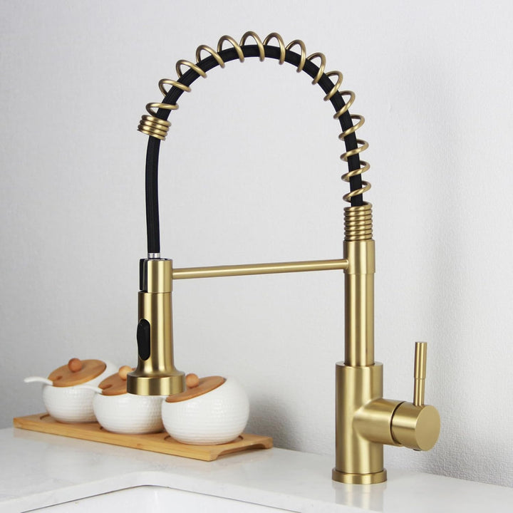 Wasserhahn Küche 2 Modi, Küchenarmatur mit Brause Ausziehbar Edelstahl 304 Spiralfederarmatur Mischb