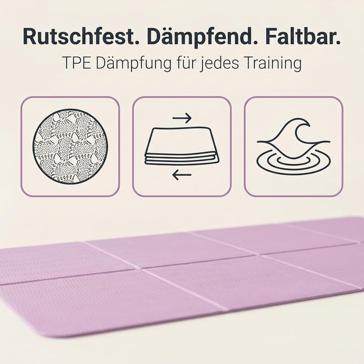 Faltbare Yogamatte, 183x60x0,6cm TPE Doppelseitig Rutschfest Trainingsmatte mit Tragetasche, Fitness