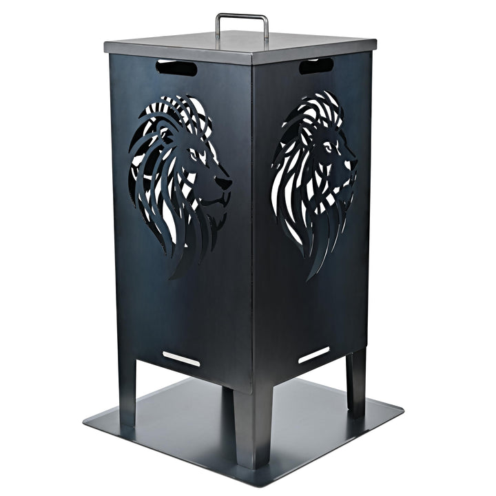 Feuertonne Hirsch &amp; Löwe - Massive Feuerkorb Feuerschale aus Stahl Outdoor Firepit mit Motiv Stabil,
