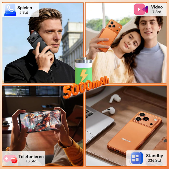 Blackview Wave 7C Handy Ohne Vertrag, Android 16 Smartphone, 16GB+128GB/2TB, 32MP+13MP KI Kamera, 6.