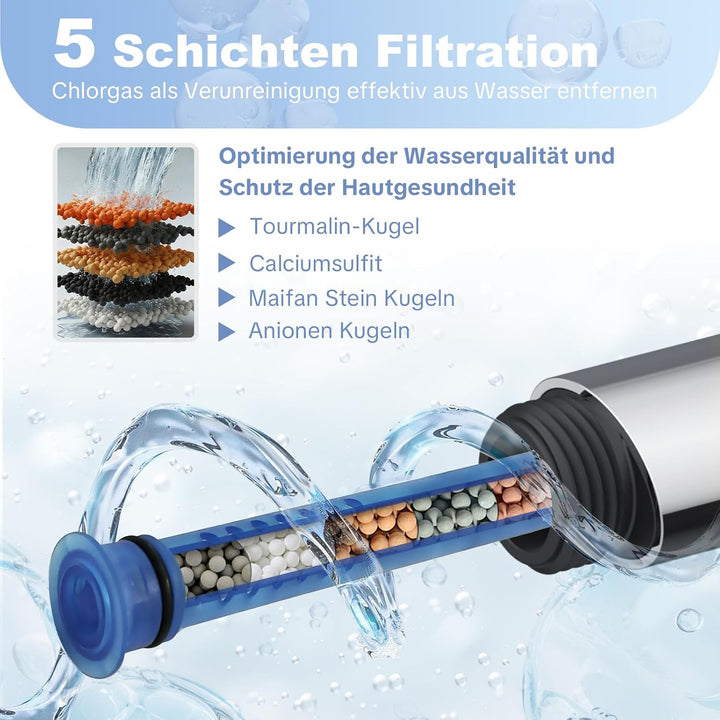 OFFO Filter Duschkopf mit Schlauch 1,6m und halterung, 90mm Duschbrause mit Kalkfilter und 3 Strahla