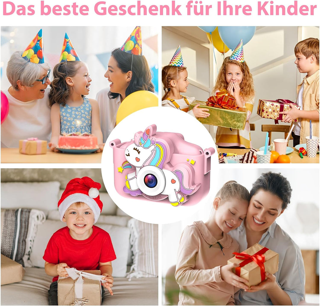 Kinderkamera mit 32GB Karte 1080P HD Kinder Digitalkamera Rosa Kids Camera