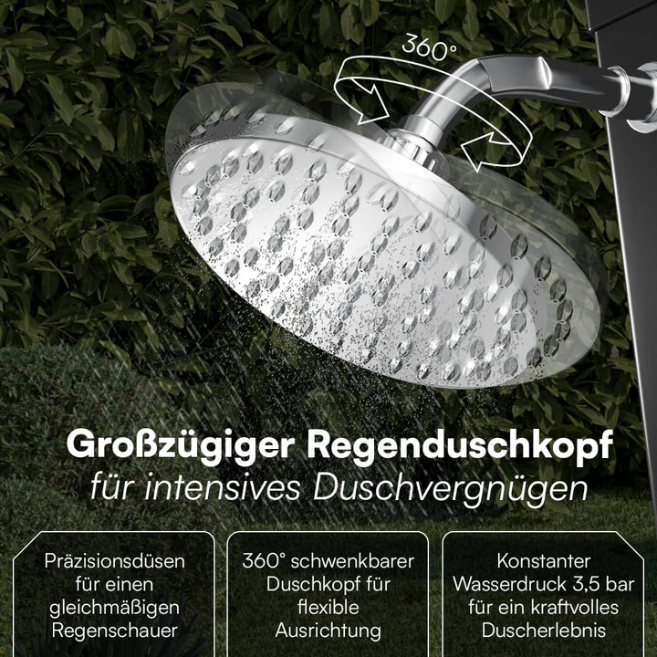 STEELSØN Xypher Solardusche mit Bodenplatte 60L – Gartendusche 60°C – Pooldusche ohne Stromanschluss