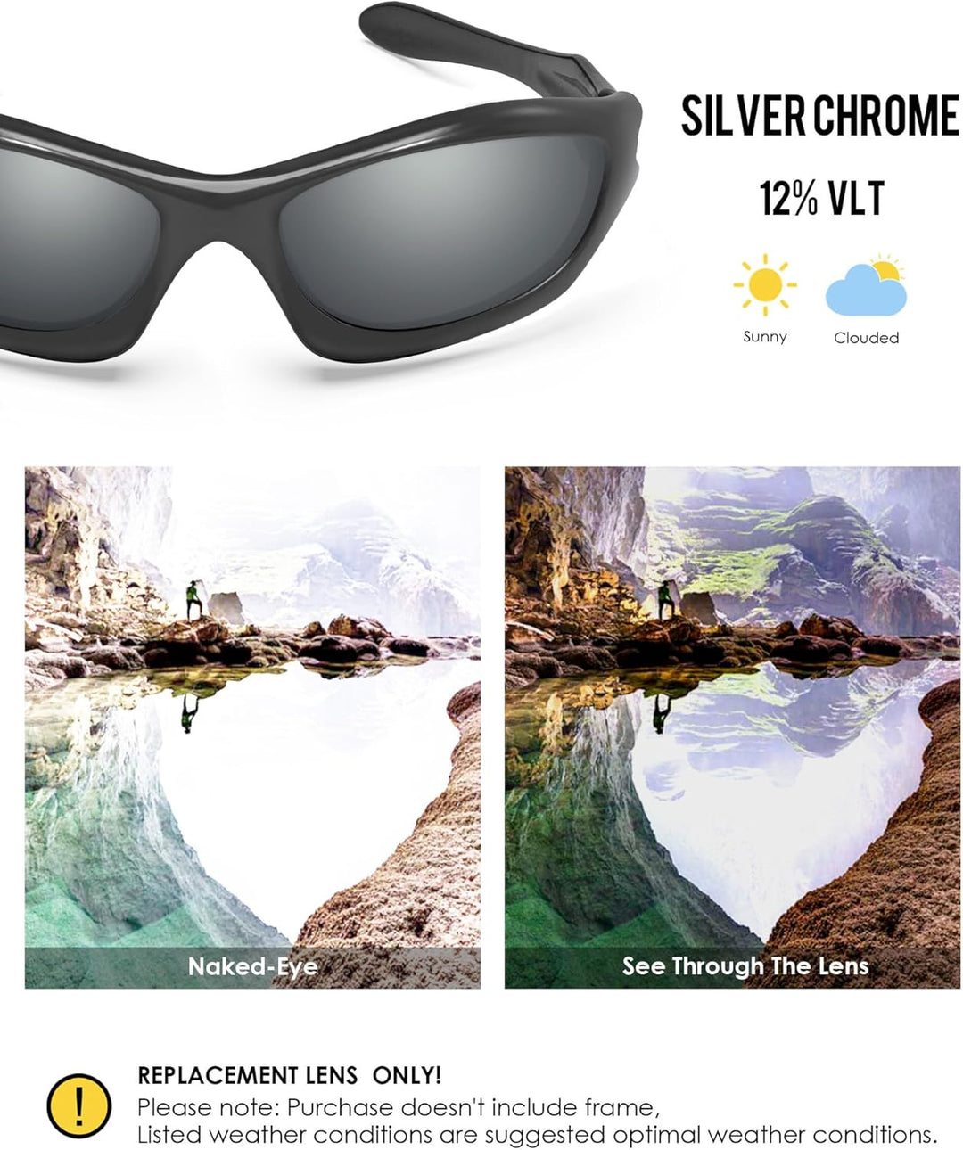 BlazerBuck Anti-salz Polarisierte Ersatzgläser für Oakley Monster Dog Silberchrom Polarisiert - [Pol