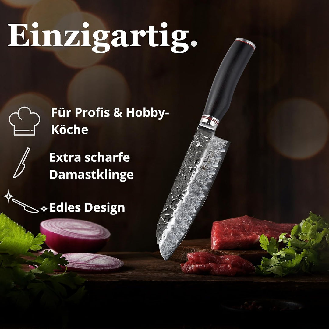Wakoli EBO Santoku Messer aus echtem Damaststahl (VG10 Kern) 17,5 cm Klinge – Scharfes Damast Küchen