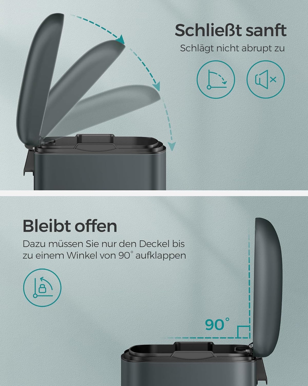 SONGMICS Abfalleimer 30 l, mit Pedal aus Stahl, Inneneimer und Deckel, Griff, weicher Verschluss, lu
