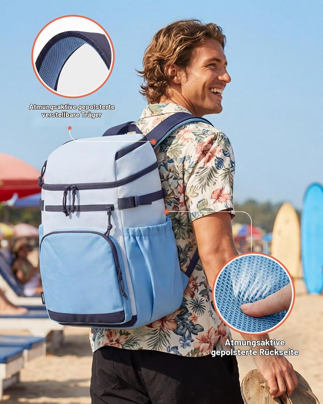 TOURIT Isolierter Kühlrucksack 30 Dosen, Auslaufsichere Lunch Kühltasche mit Zwei Fächern Leichter,
