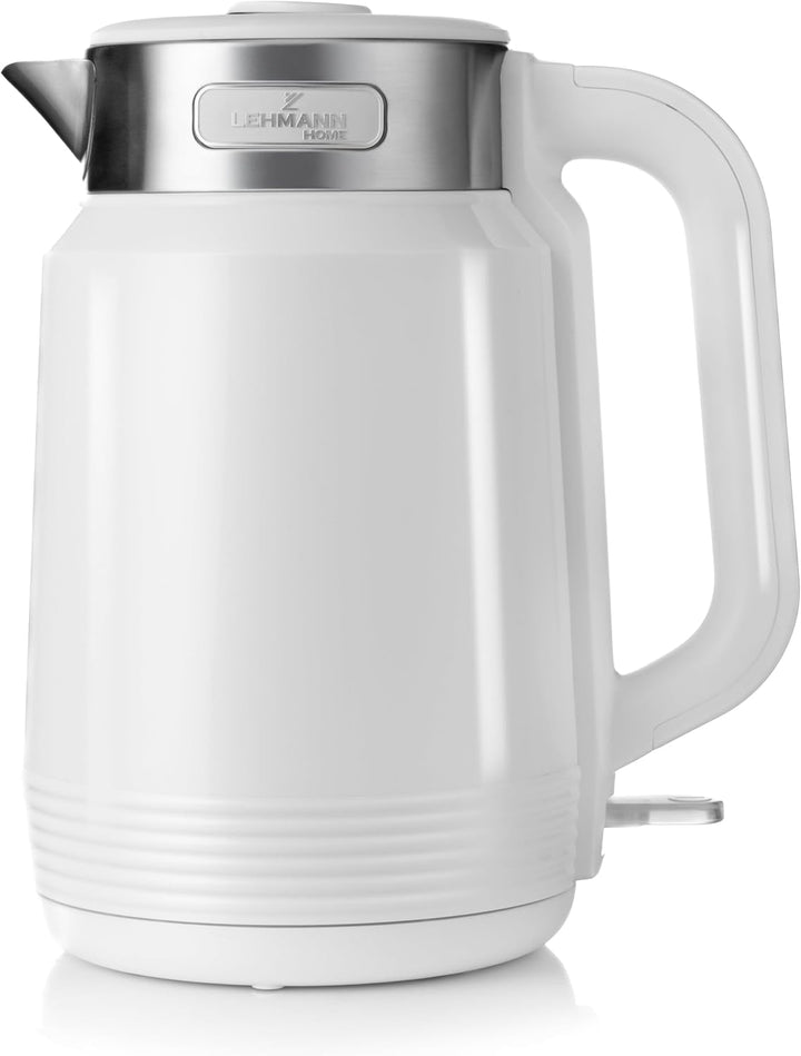 LEHMANN Elektrischer Wasserkocher Edelstahl 2L, 2200W, Schnelles Aufheizen, Doppelwand Design, 360°