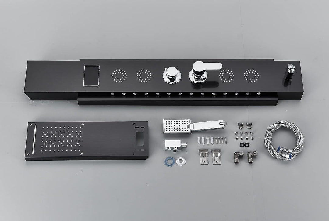 Duschpaneel Schwarz LED Multifunktion Mit Edelstahl Eckmontage Regendusche DuschsäUle Badewannenarma