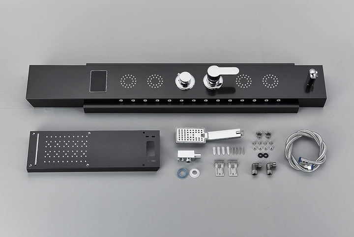 Duschpaneel Schwarz LED Multifunktion Mit Edelstahl Eckmontage Regendusche DuschsäUle Badewannenarma