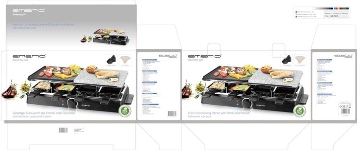 Emerio Raclette für bis zu 8 Personen mit heissem Stein und Grillfläche in Kombination, regulierbare