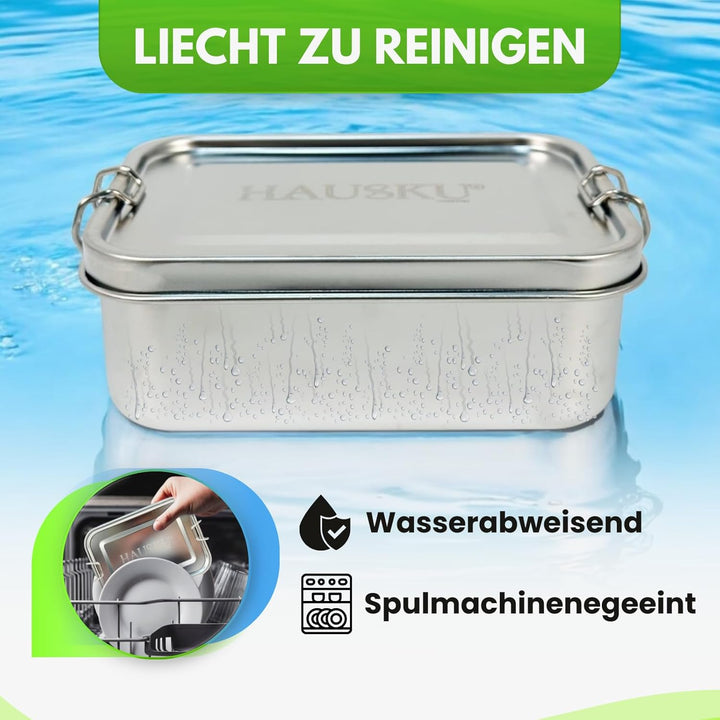 Brotdose Edelstahl 1200 ml – Auslaufsicher dank Silikondichtung – Lunchbox mit beweglicher Trennwand