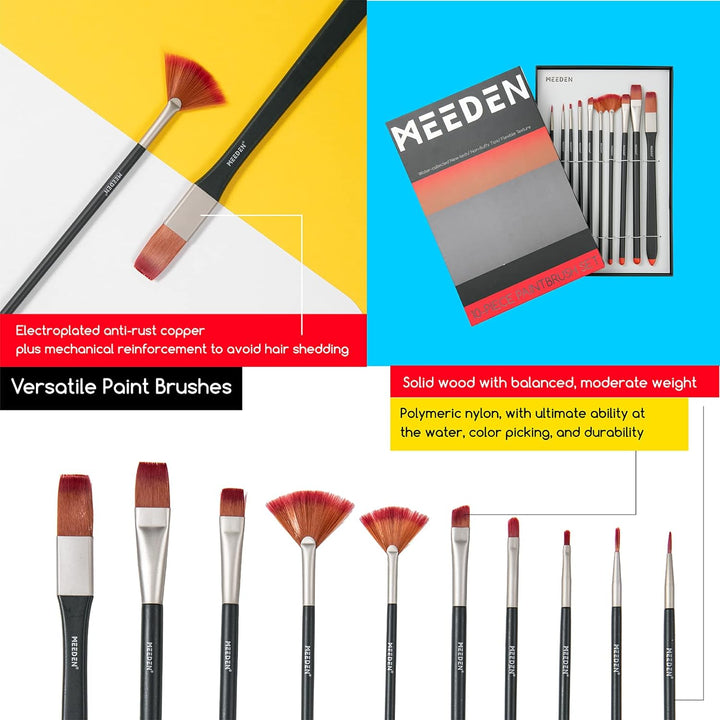 MEEDEN Deluxe Acryl Malset mit 24×120ML Acrylfarben, Aluminium Tischstaffel, 10 Pinsel, Leinwand Pan