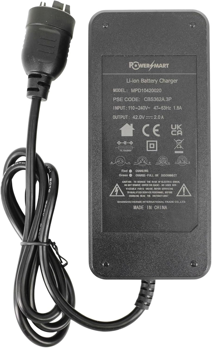 PowerSmart 42V 2A Ladegerät für 36V Akku 0 275 007 535, 0 275 007 536, 0 275 007 538, 0 275 007 539,