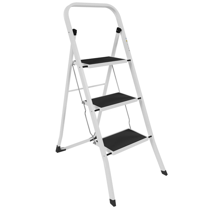 Home Vida Leiter mit 3 Stufen, Stahl, tragbar, klappbar, robust, 3 Stufen