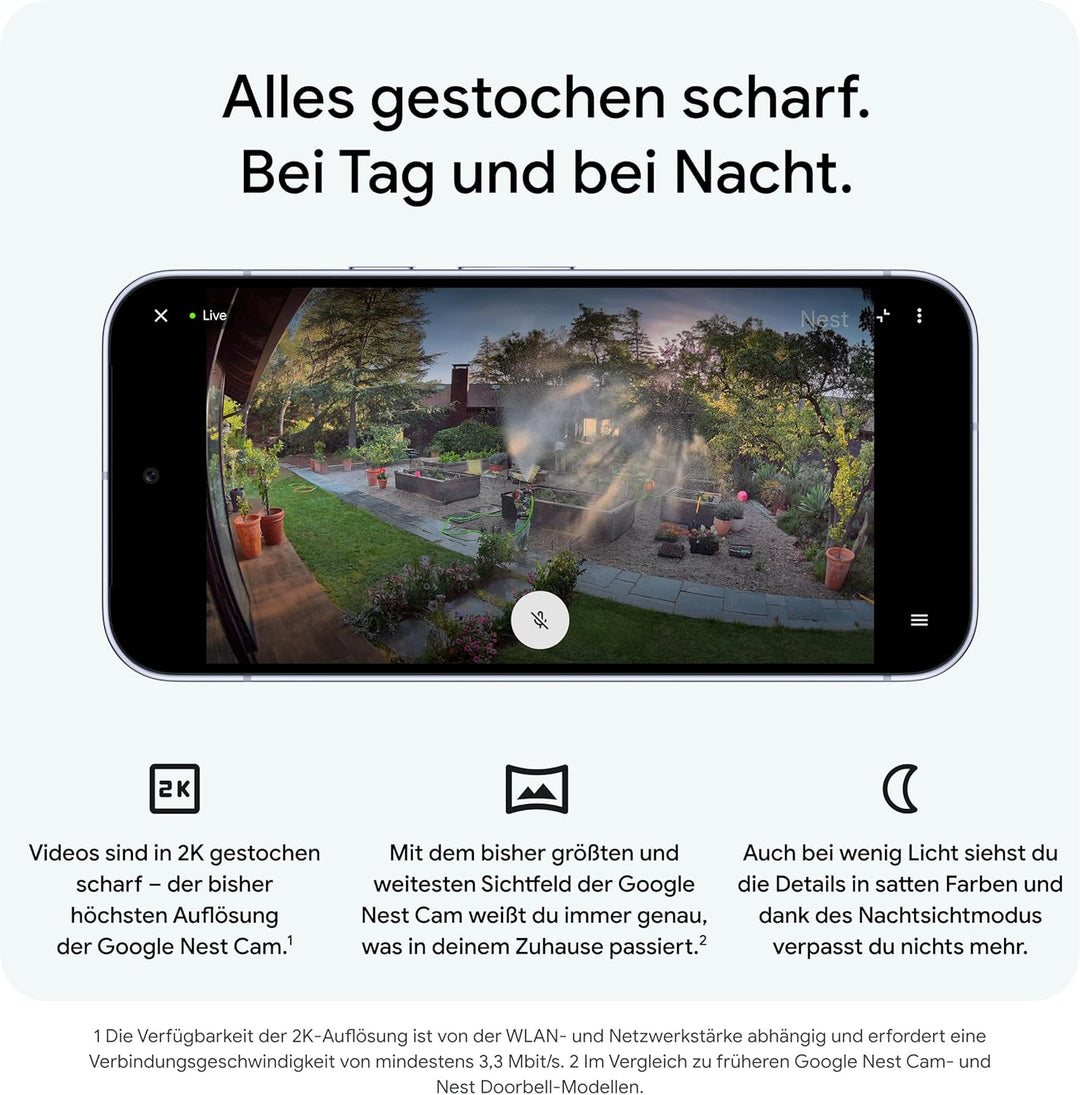 Google Nest Cam (Outdoor, mit Kabel, 2. Generation) – Sicherheitskamera für den Aussenbereich mit 2K