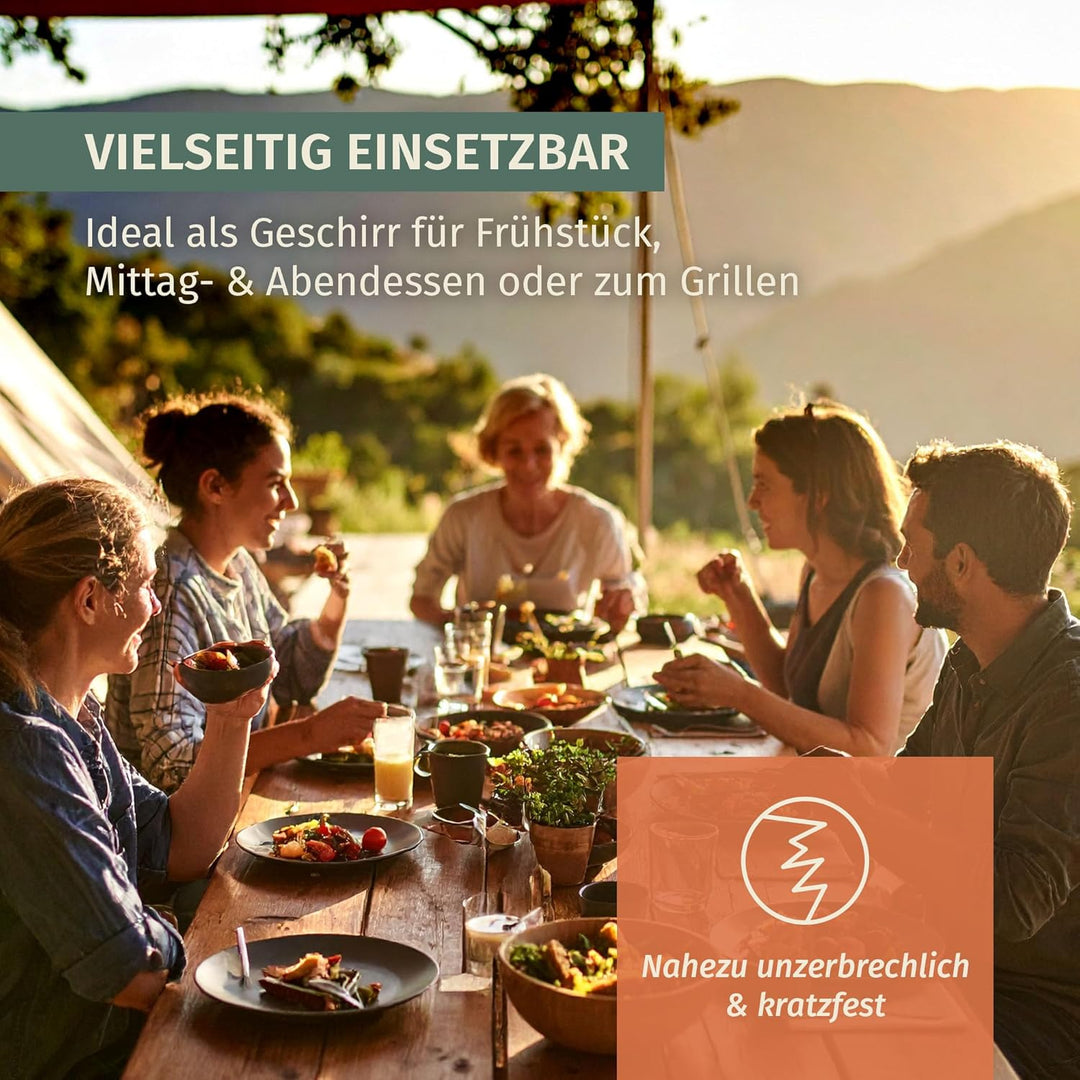 Camping Tafelgeschirr aus Melamin für 4 Personen 12-teilig | spülmaschinenfest | Picknick Geschirrse