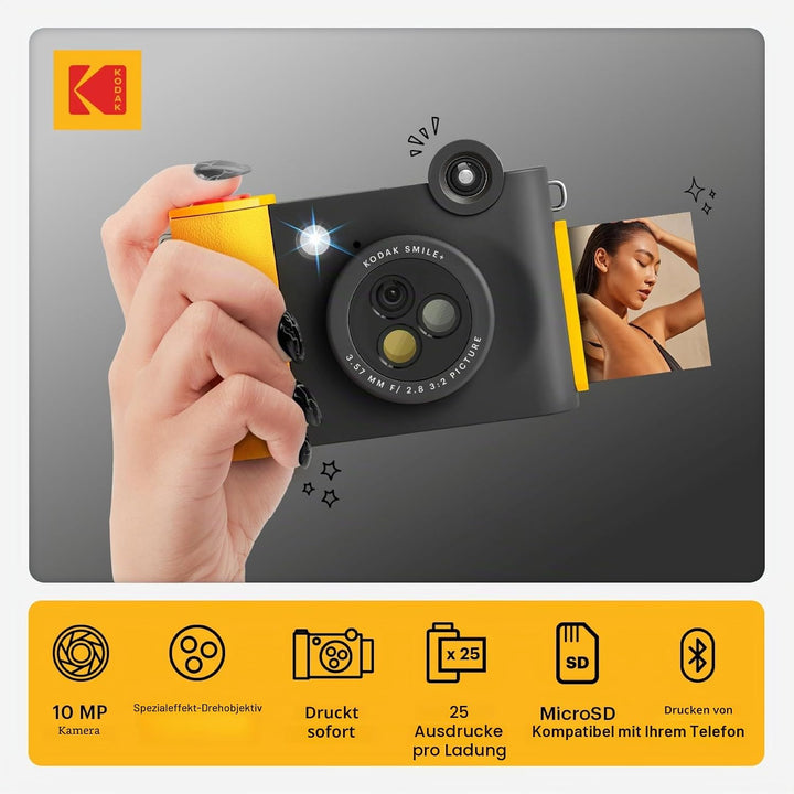 Kodak Smile+ 2-in-1 Digitale Sofortbildkamera & kabelloser Bluetooth-Fotodrucker - 10MP, Spezialeffe