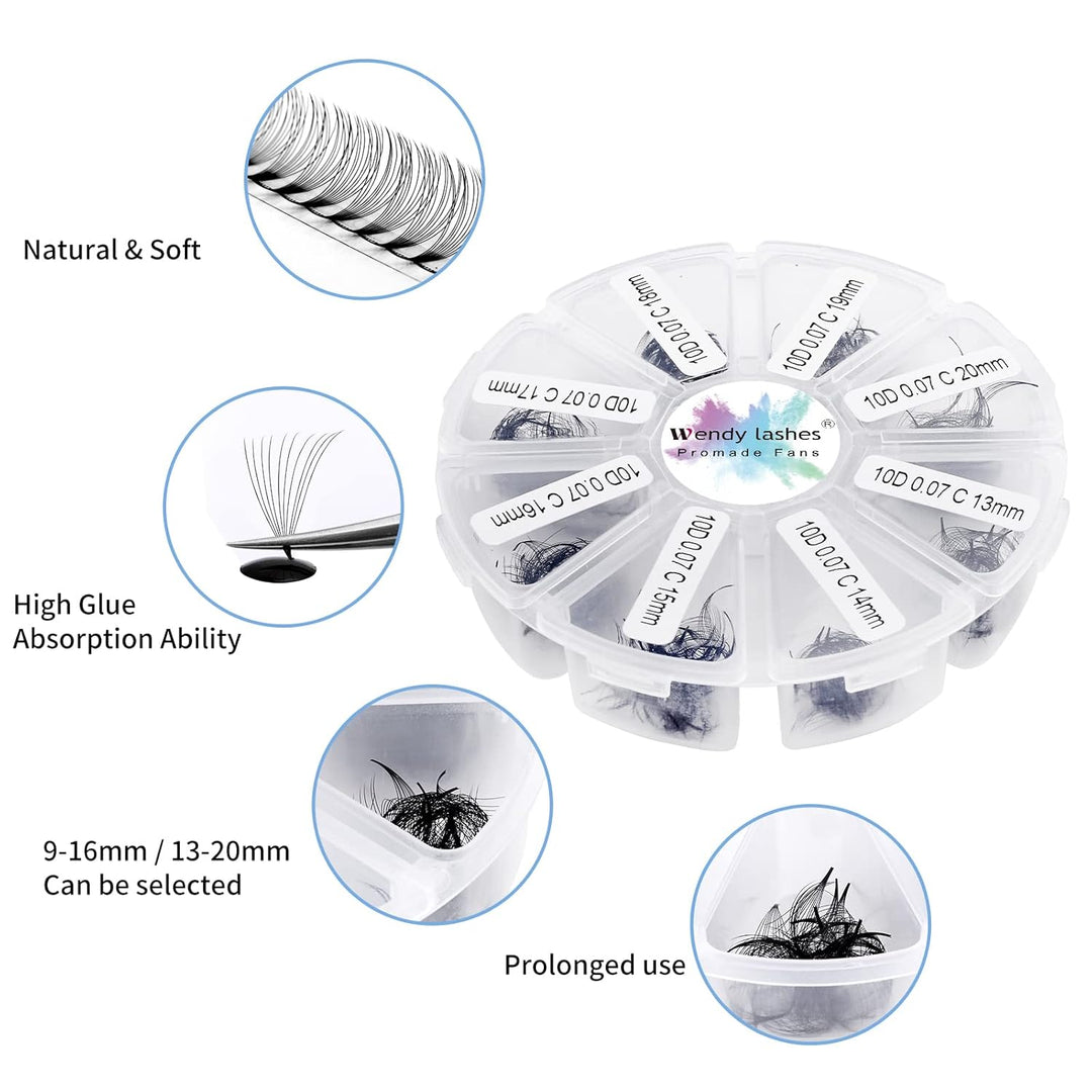Russische Wimpern C Curl 500 Fans 10D 0,07 mm 13-20 mm gemischte vorgefertigte Wimpernverlängerung R