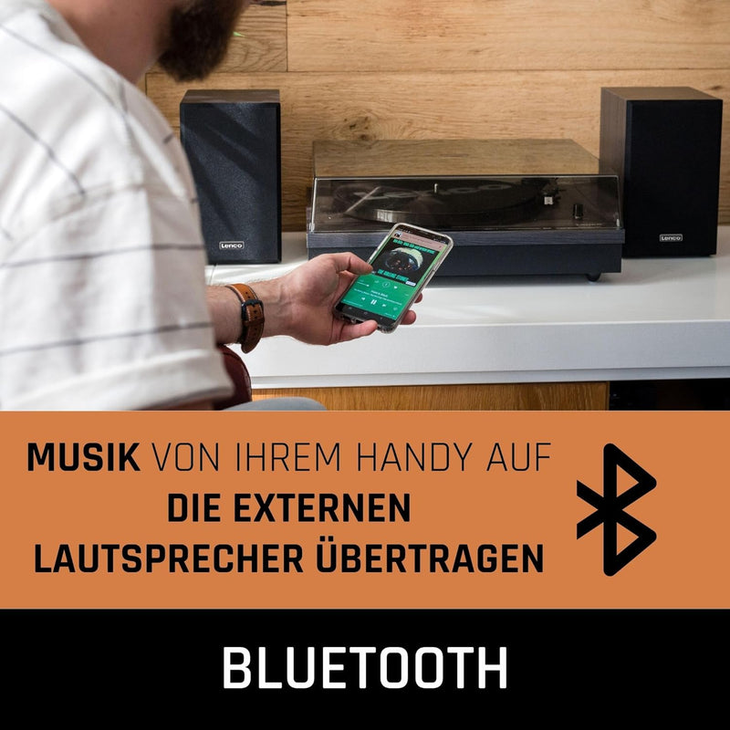 Lenco LS-300 - Hi-Fi Plattenspieler mit Bluetooth - Mit externen Lautsprechern 2 x 10 W RMS - Riemen