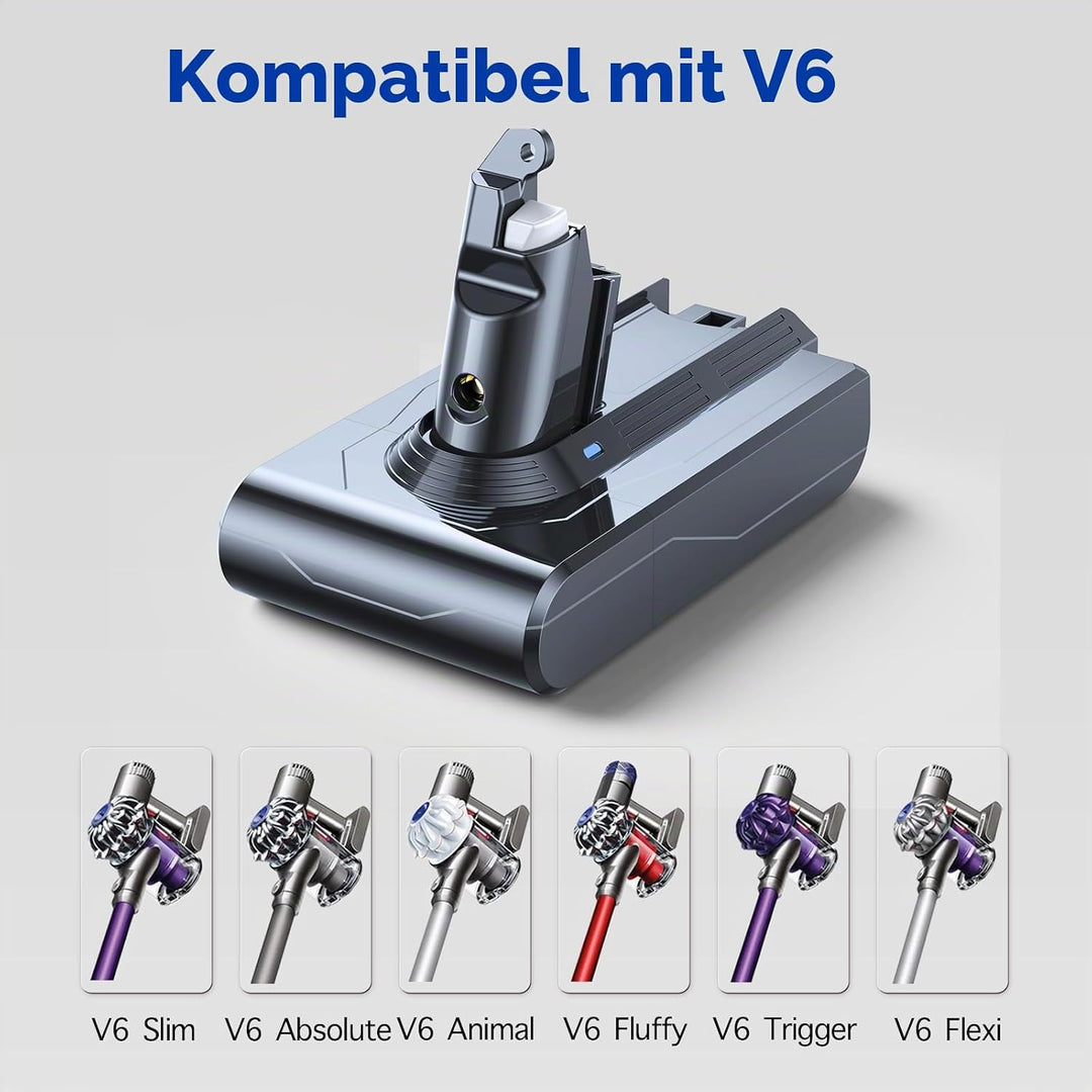 V6 Ersatzakku, 6000mAh Akku für Dyson V6 DC62 DC61 DC59 DC58 DC72 DC74 SV03 SV05 SV06 SV07 SV09 Fluf
