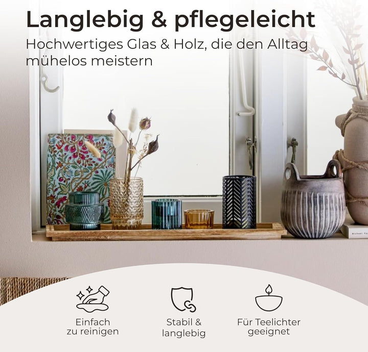 Bloomingville 6er Set Teelichthalter mit Tablett als Tisch-Deko für Haus und Garten Windlicht, braun