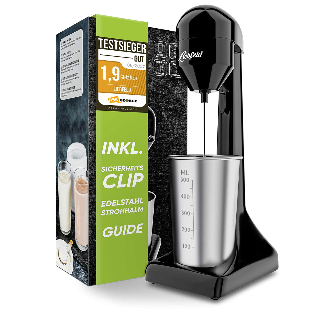 Liebfeld Protein Shaker Elektrisch - Stabmixer mit 500ml Edelstahl Becher - Proteinshake & Milch Sha