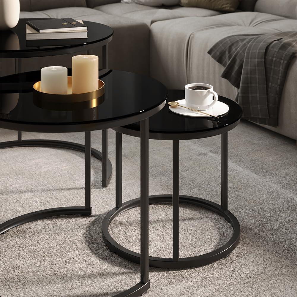 Vicco Couchtisch-Set Montreal, Glas, 55 x 55 cm 3 Teile Glas 3er Set, Glas 3er Set