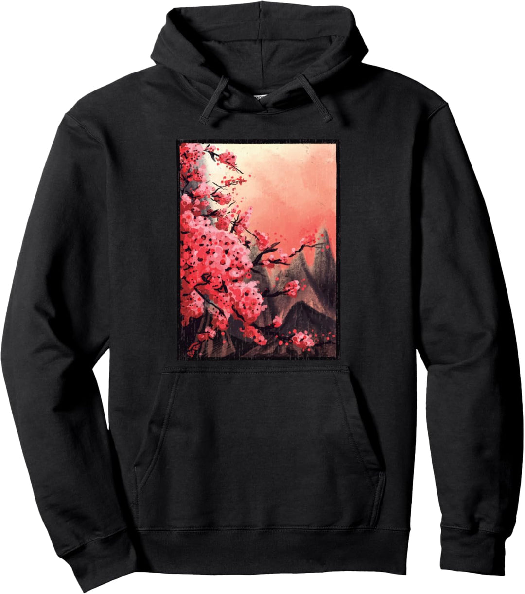 Retro Japan Sakura Trees Japanese Cherry Blossom Aesthetic Pullover Hoodie