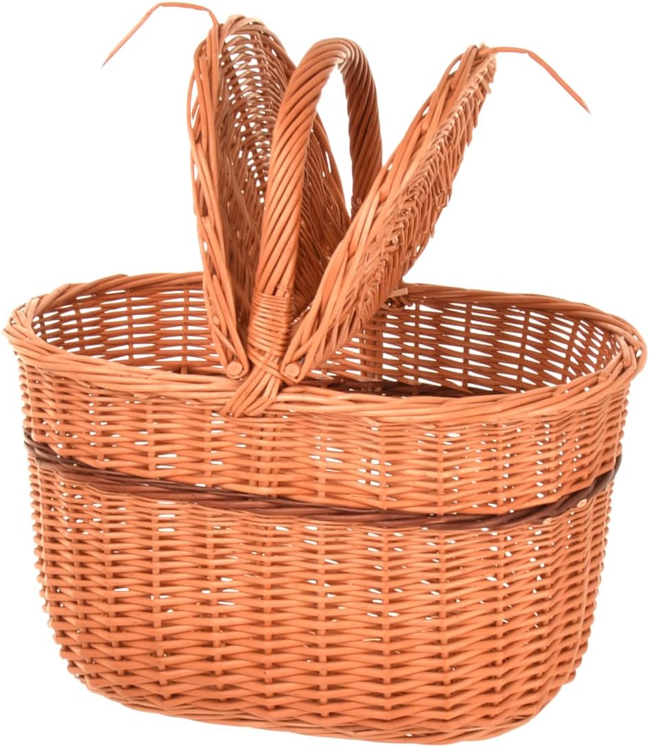 Natural Weiden-Picknickkorb mit Deckel 40 x 40 x 28 cm, Einkaufskorb geflochten aus Weide, Pilzkorb,