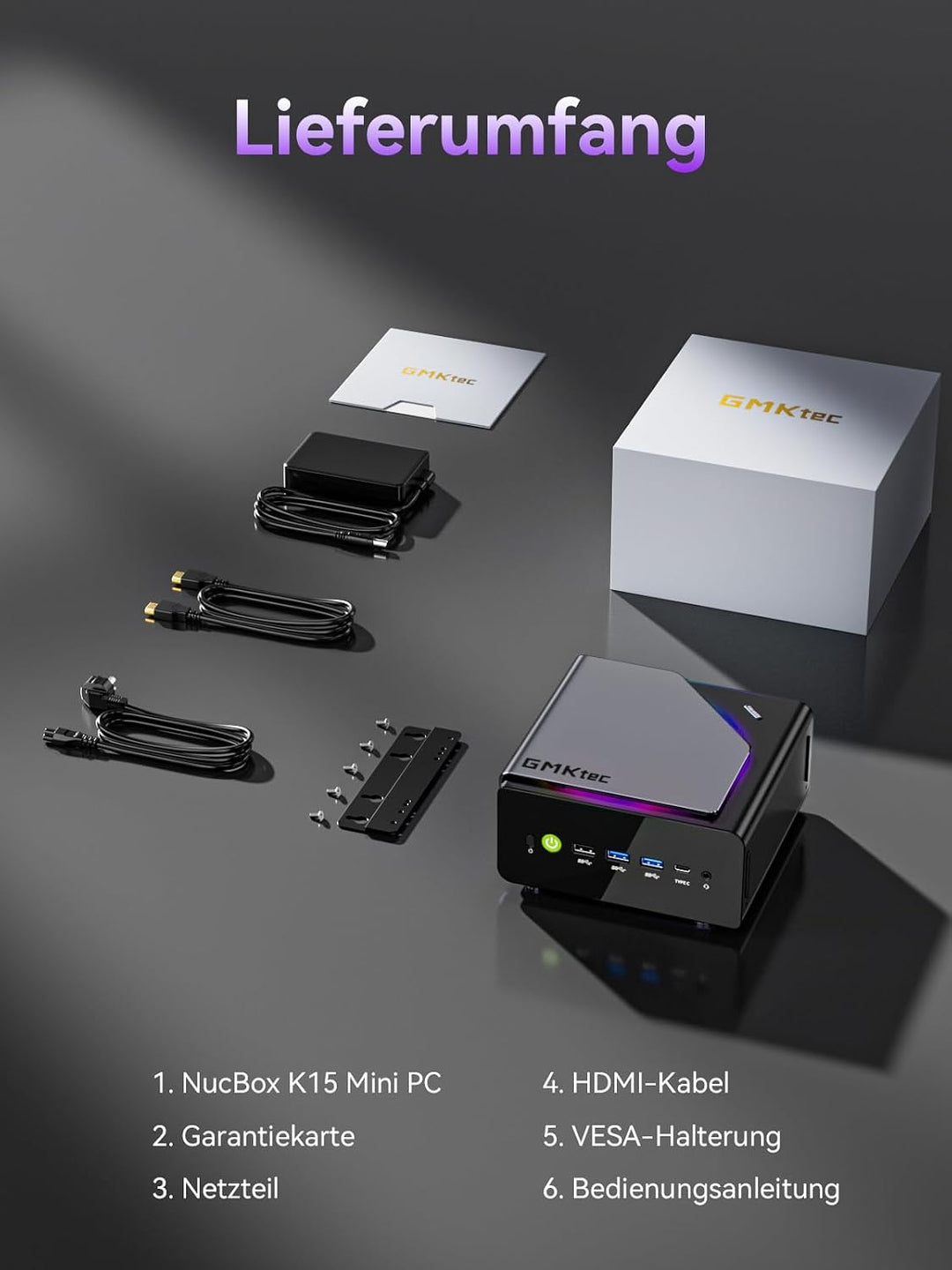 GMKtec K15 AI Oculink Mini PC mit Intel Core Ultra 5 125U Prozessor, Barebones ohne RAM/SSD/OS, Desk