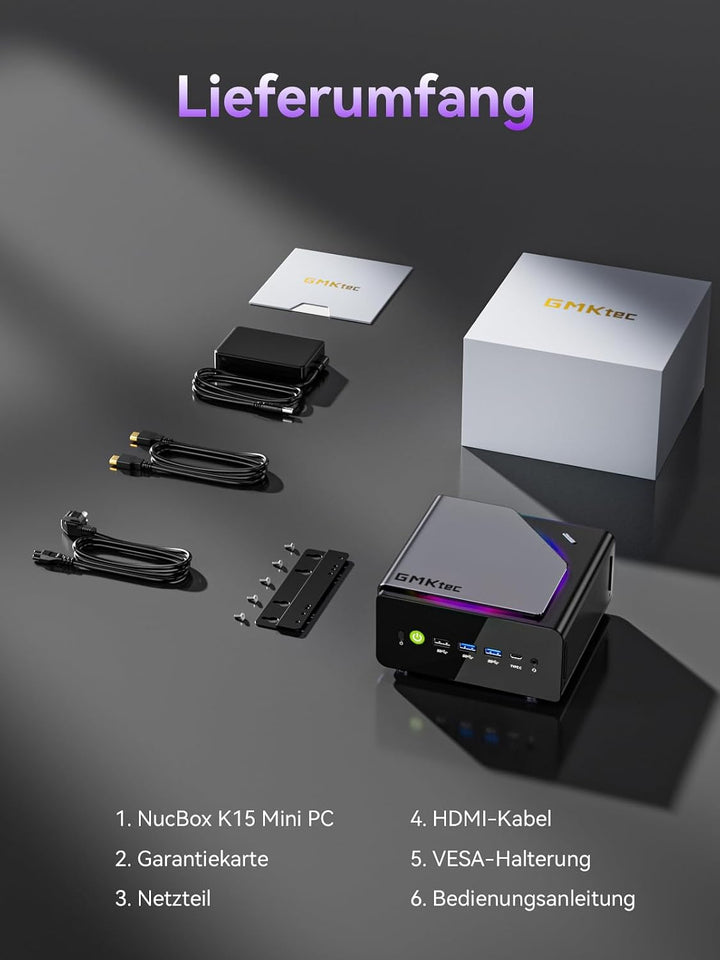 GMKtec K15 AI Oculink Mini PC mit Intel Core Ultra 5 125U Prozessor, Barebones ohne RAM/SSD/OS, Desk