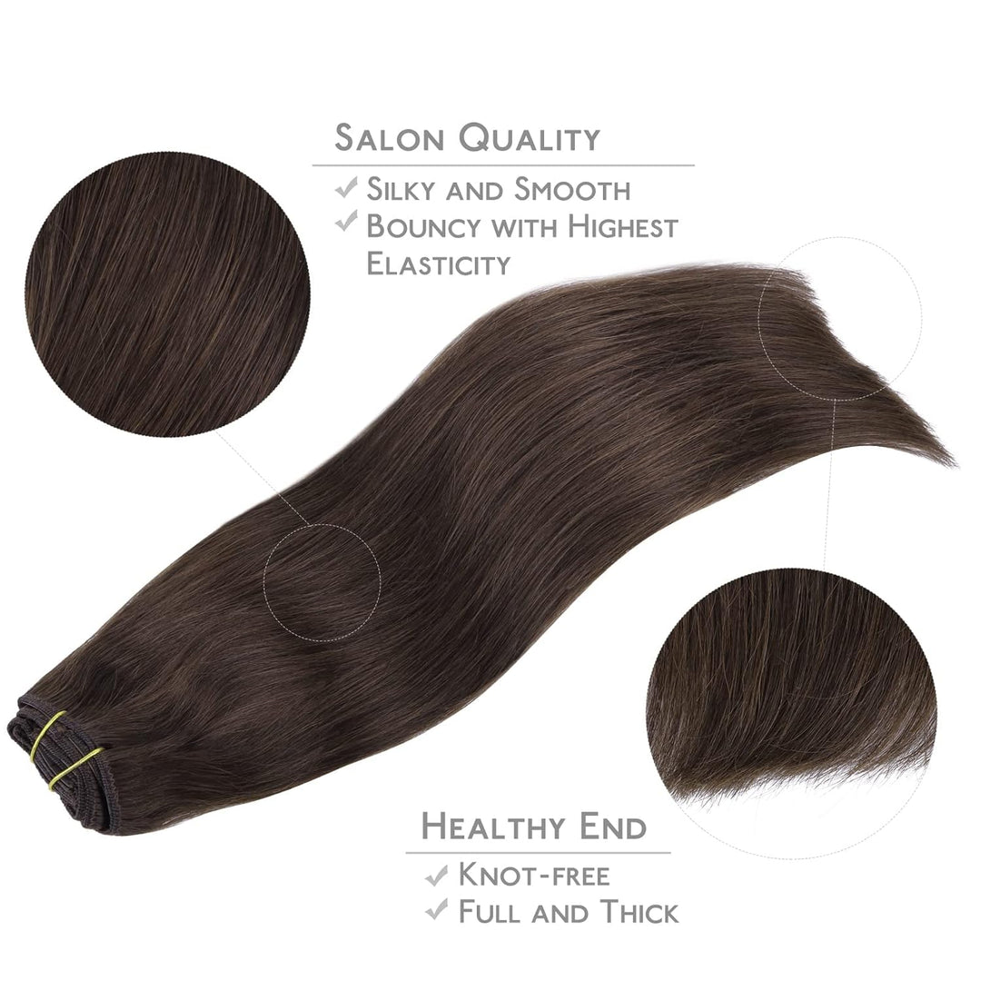 WENNALIFE Haarverlängerung mit Clip, Naturhaar, 150 g, 35 cm, 9 Stück, Dunkelbraun, Hellbraun, Exten