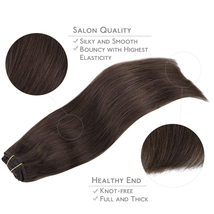 WENNALIFE Haarverlängerung mit Clip, Naturhaar, 150 g, 35 cm, 9 Stück, Dunkelbraun, Hellbraun, Exten